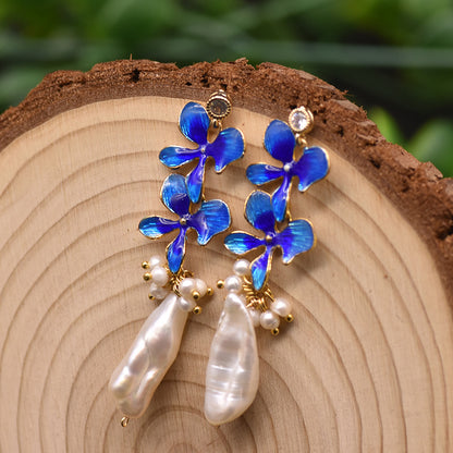 925 White Fungus Studs Cloisonne Leaf Earrings