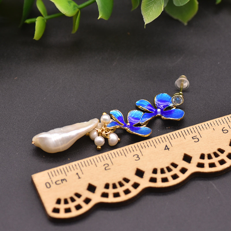 925 White Fungus Studs Cloisonne Leaf Earrings