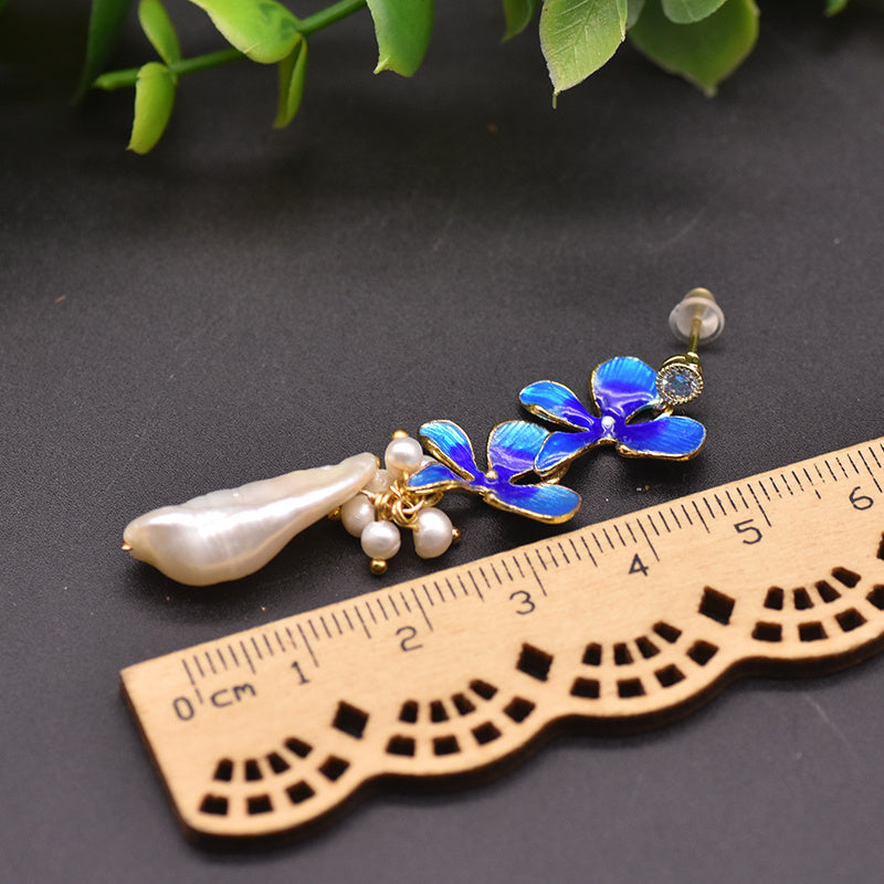18k Gold Vermeil White Fungus Cloisonne Leaf Earrings