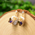 Boucles d'oreilles papillon en perles baroques naturelles en vermeil d'or 18 carats