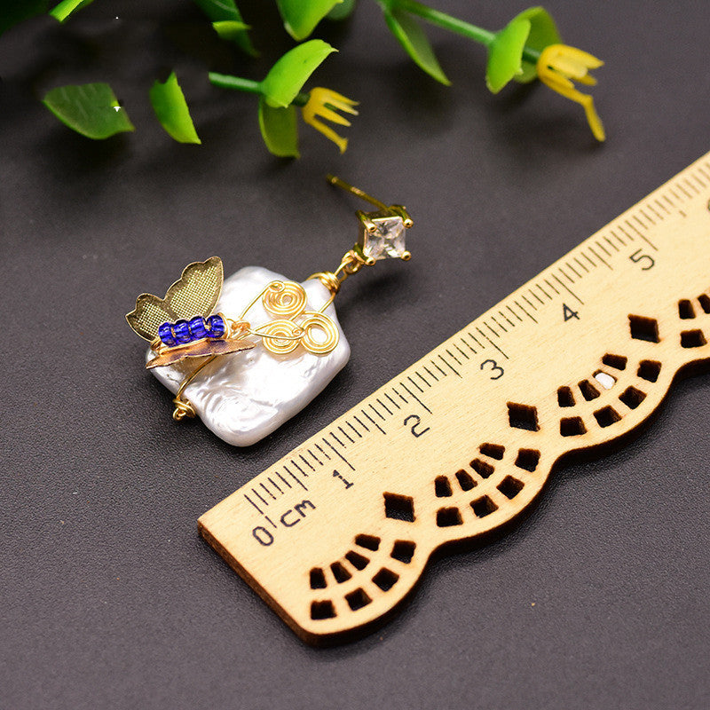 Boucles d'oreilles papillon en perles baroques naturelles en vermeil d'or 18 carats