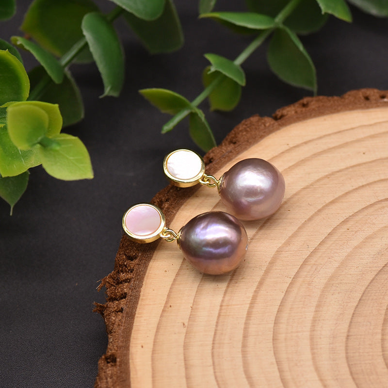Natural Purple Edison Baroque Pearl Earrings