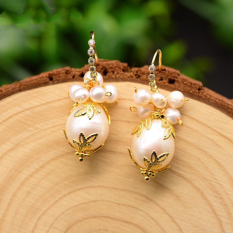 Boucles d'oreilles en perles d'eau douce naturelles plaquées or 18 carats Boucles d'oreilles en perles baroques
