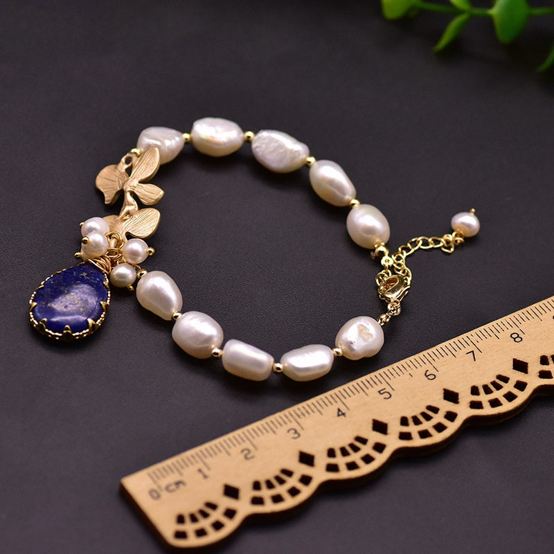 Baroque Freshwater Pearl & Lapis Lazuli Bracelet