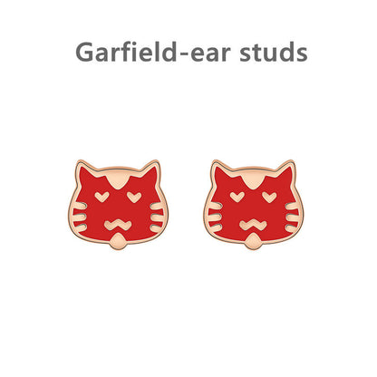 MoferMagic Stud Earrings Female Discoloration Oil-plated 14k Real Gold Cat Earrings Give Birthday Gift