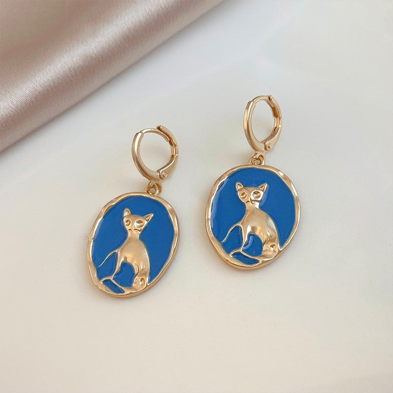 Cold Wind Personality Dripping Oval Cat Earrings