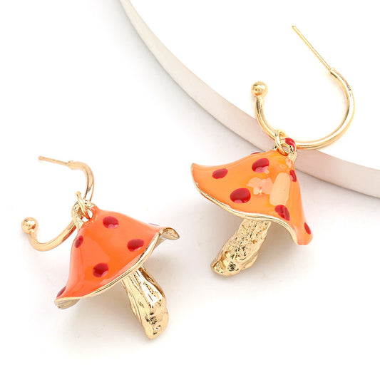 Creative Alloy Drip Oil Mushroom Korean Earrings