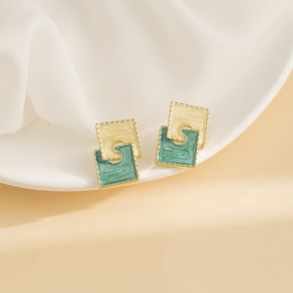 Elegant And Minimalist Color Blocking Square Drop Oil Earrings