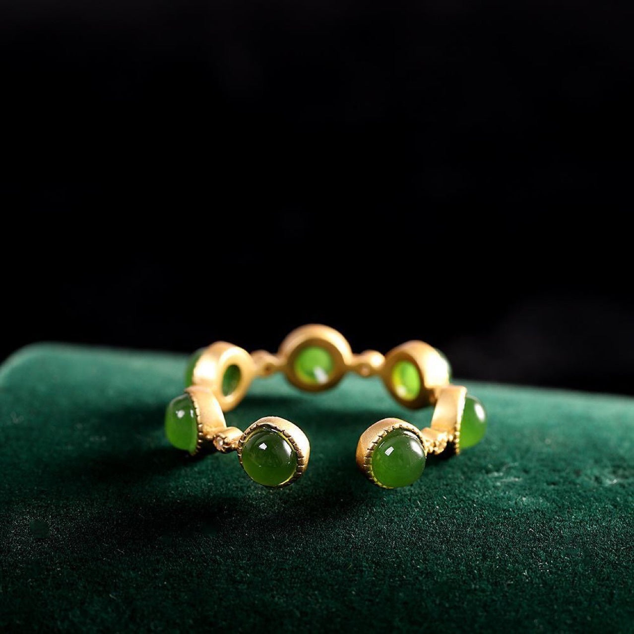 S925 Simulation Hetian Jade Green Tourmaline Ring Simple Opening Ring For Women