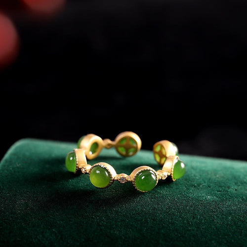 14k Gold plated Green Hetian Jade Imitation Tourmaline Adjustable Ring