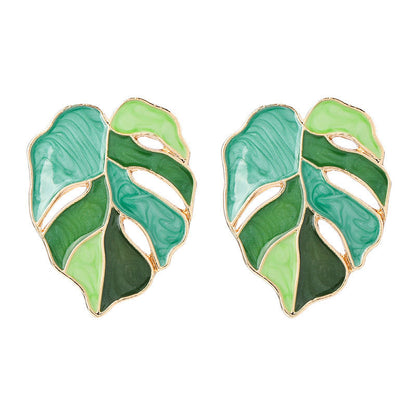 Enamel drop oil Hollow leaf earrings