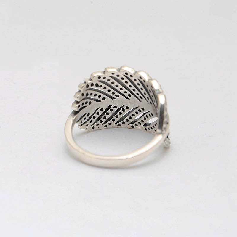 S925 Sterling Silver Inlaid Banana Leaf Ring