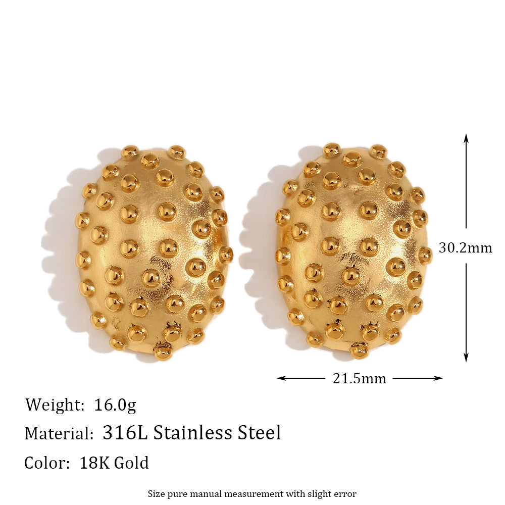 Earrings Stainless Steel 18K Gold Plating Oval Cactus Hedgehog Stud Earrings For Women