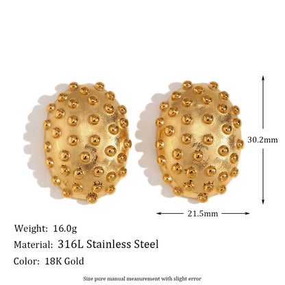 Earrings Stainless Steel 18K Gold Plating Oval Cactus Hedgehog Stud Earrings For Women