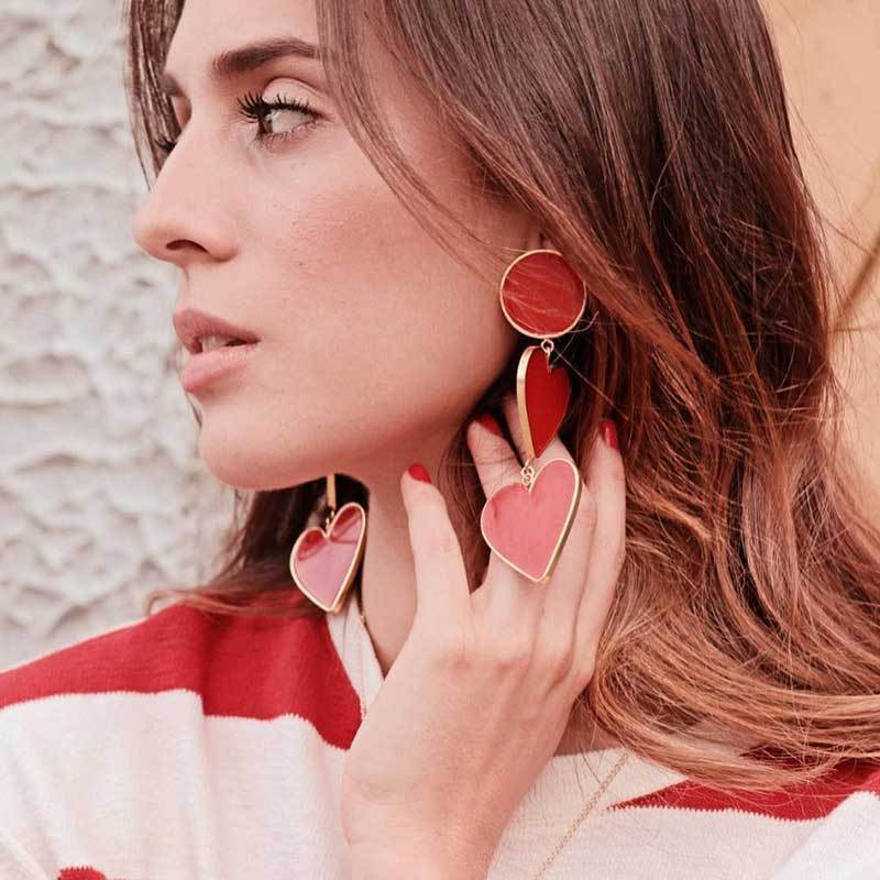 Drip Oil Enamel Red Love Big Dangle Statement Earrings