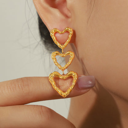 High-grade Peach Heart Earrings Titanium Steel Gold Plated Retro Minority Irregular Design