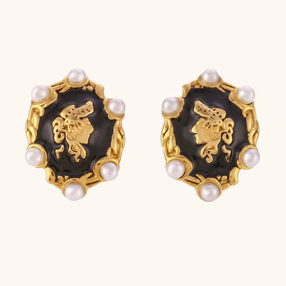 Boucles d'oreilles de luxe légères d'intérêt spécial Bijoux Vintage Pearl Portrait Drop Stud Earrings