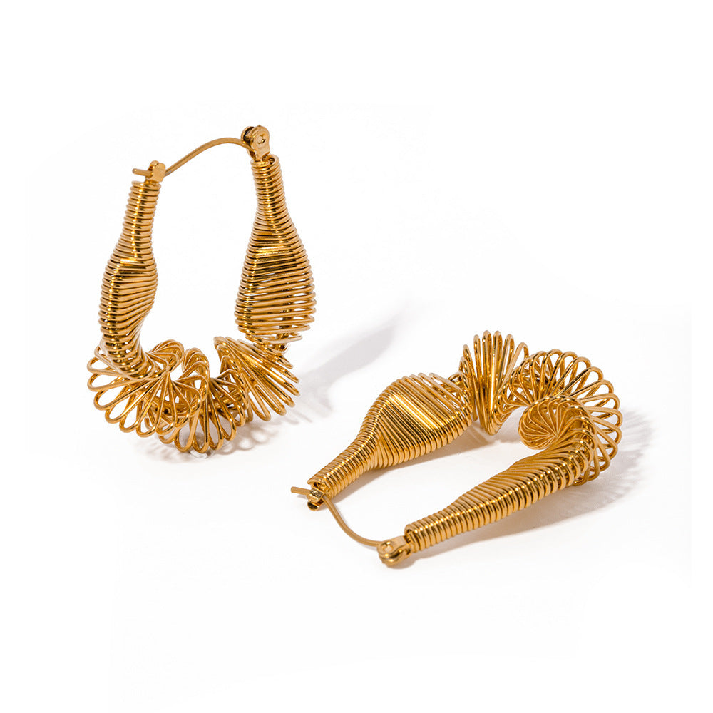 18K Gold Plated Coil Stainless Steel Earrings