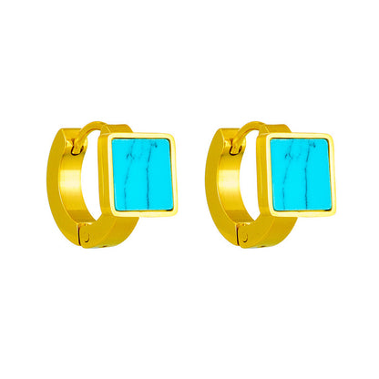 Fashion Special-interest Retro Simple Square Geometric Turquoise Titanium Steel Earrings