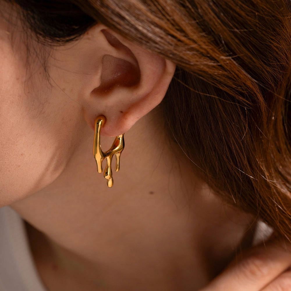 Boucles d'oreilles liquides en acier inoxydable or 18 carats