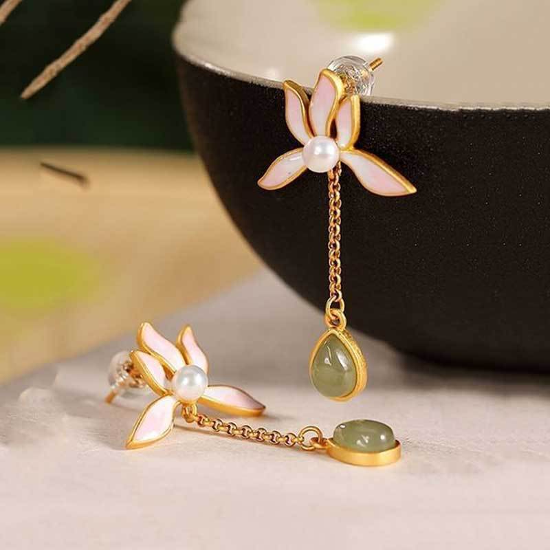 18k Gold Vermeil Hetian Jade Earrings