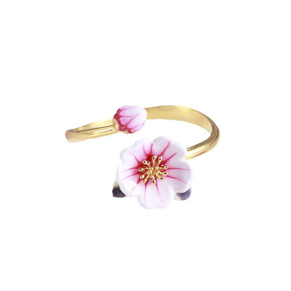 Hand Painted Colored Glaze Beautiful Flower Open Ring