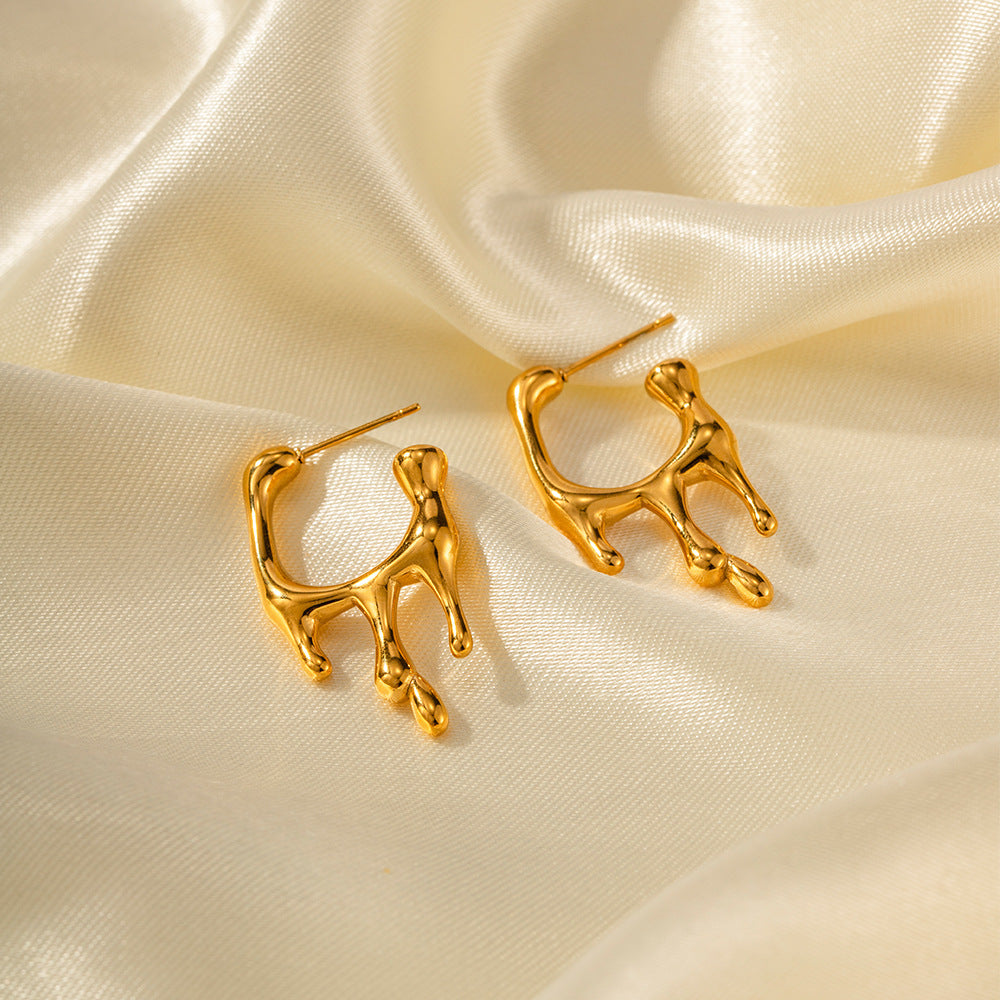 Boucles d'oreilles liquides en acier inoxydable or 18 carats