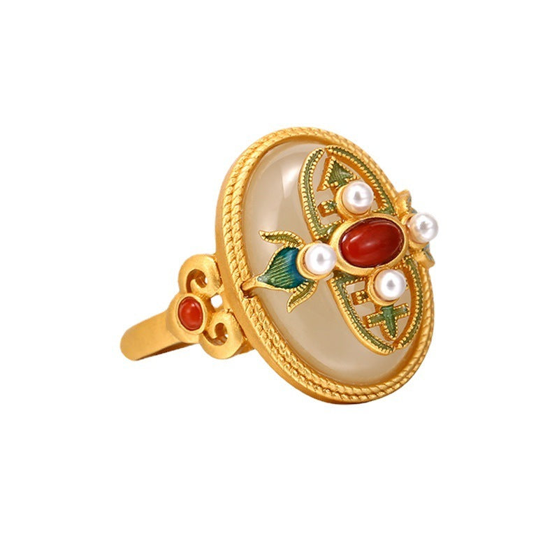Enamel Painted Imitation Hetian Jade Ring