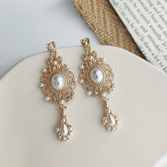 Boucles d'oreilles baroques en perles vintage pour femmes, style vintage, épingle en argent