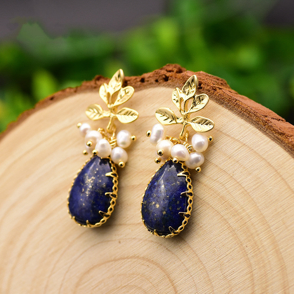 Boucles d'oreilles branche de lapis lazuli en perles baroques