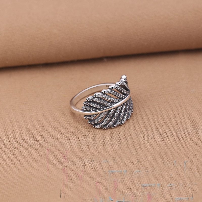 S925 Sterling Silver Inlaid Banana Leaf Ring