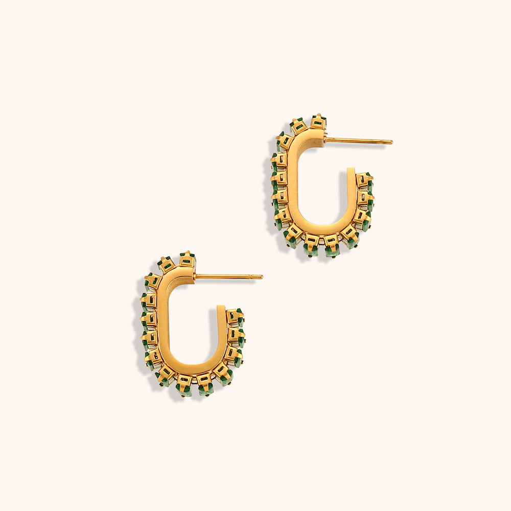 Geometric Zircon Earrings Fashionable And Minimalist Stainless Steel