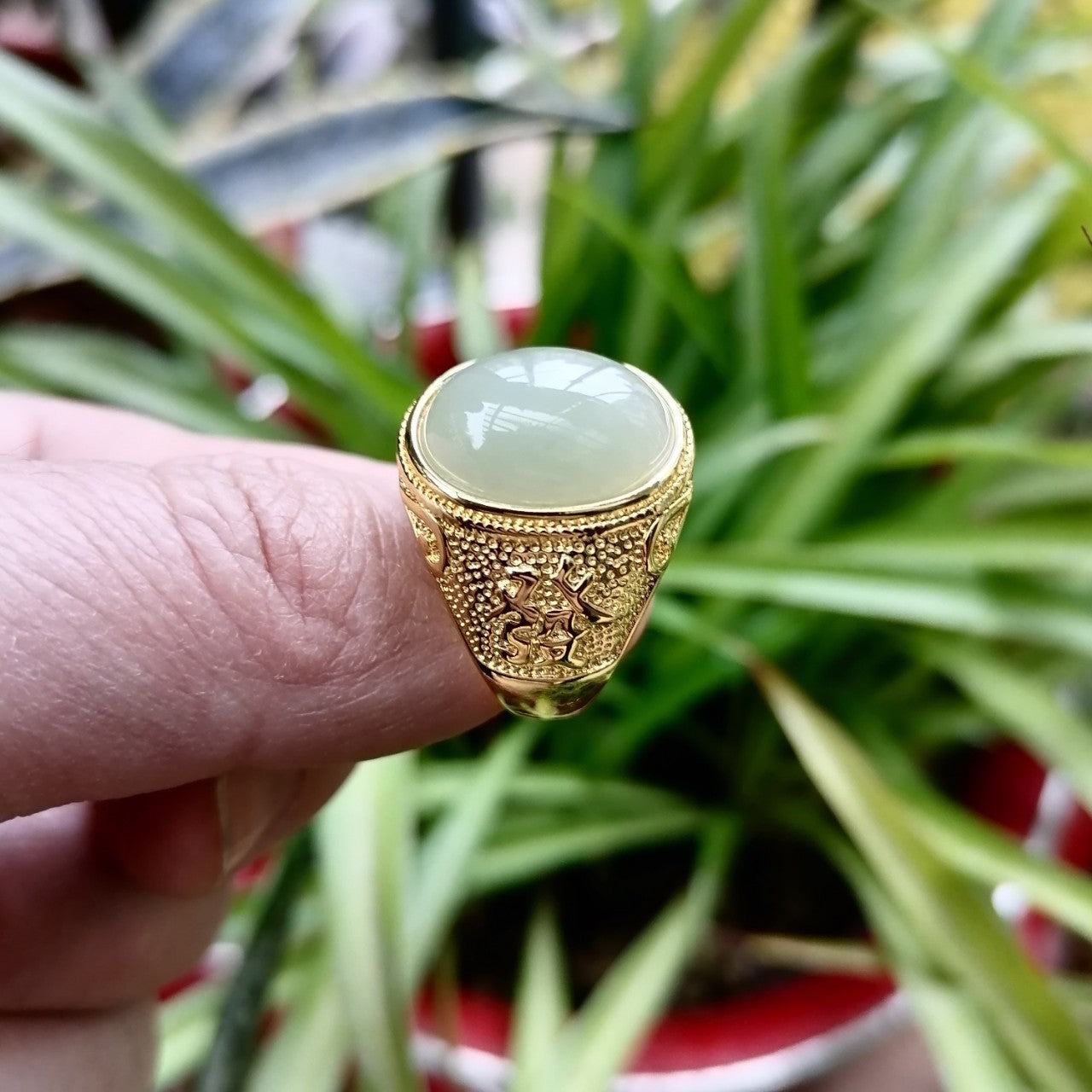 S925 Silver Inlaid Hetian Jade Ring White Jade Ring