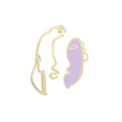 Enamel half face line earrings