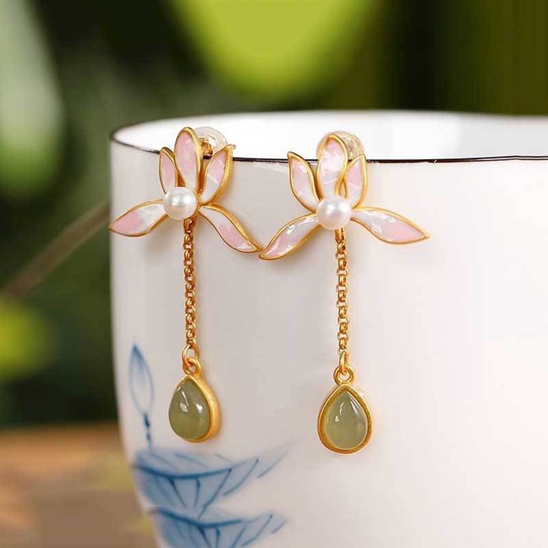 18k Gold Vermeil Hetian Jade Earrings