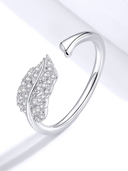 Feather s925 sterling silver ring female