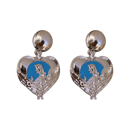 925 Silver Needle Oil Dripping Virgin Love Earrings