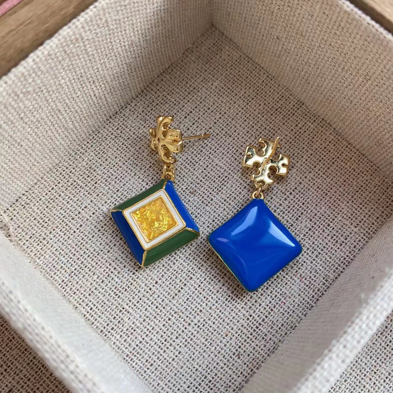 Enamel Ancient Style Silver Pin Earrings