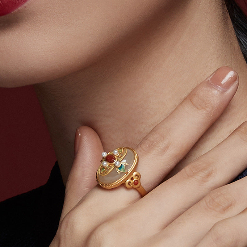 Enamel Painted Imitation Hetian Jade Ring