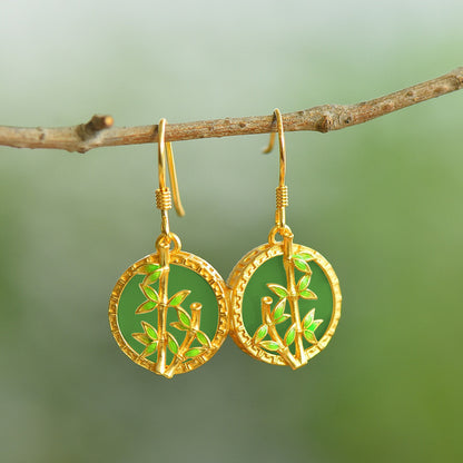 Leaf Bamboo Hetian Jade Earrings