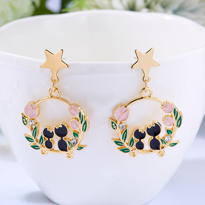 Fashion Cartoon Oil Asymmetric Earrings