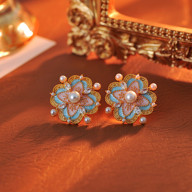 Gold Plated Sterling Silver Retro Enamel Earrings