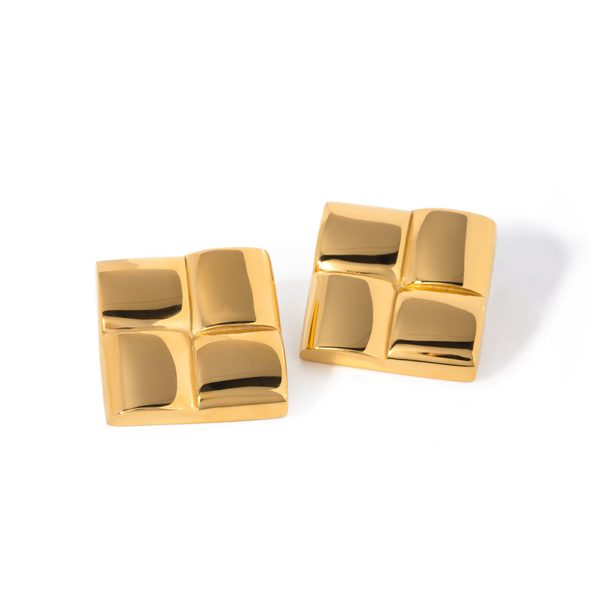 Gold Plated Stainless Steel Glossy Cross Texture Earrings