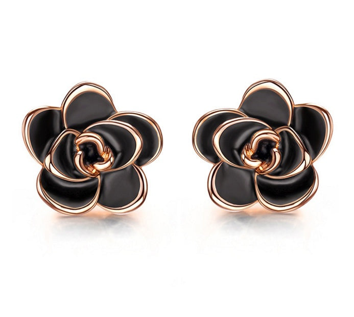 Enamel Oil Drip Rose Flower Stud Earrings