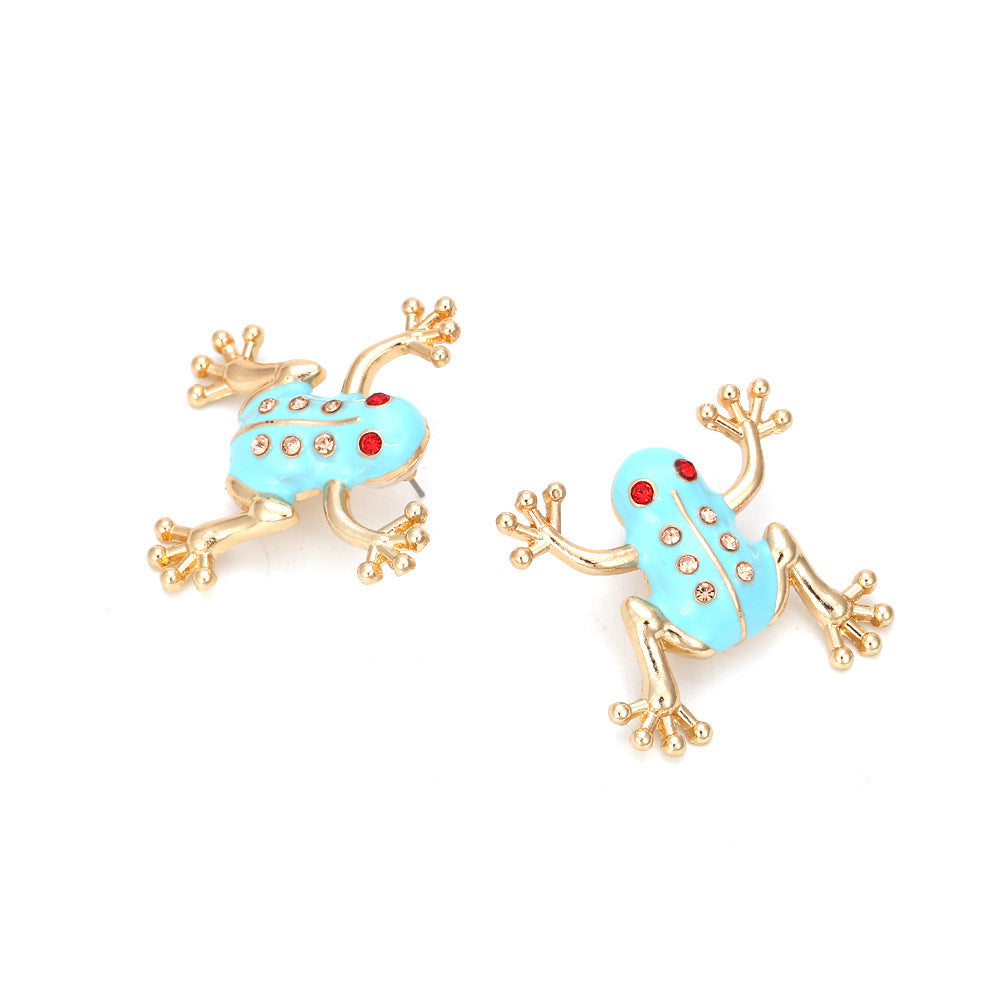 Alloy Drip Oil Inlaid Diamond Frog Earrings Fashion