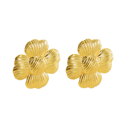 French Retro Fashion Titanium Steel Flower Earrings