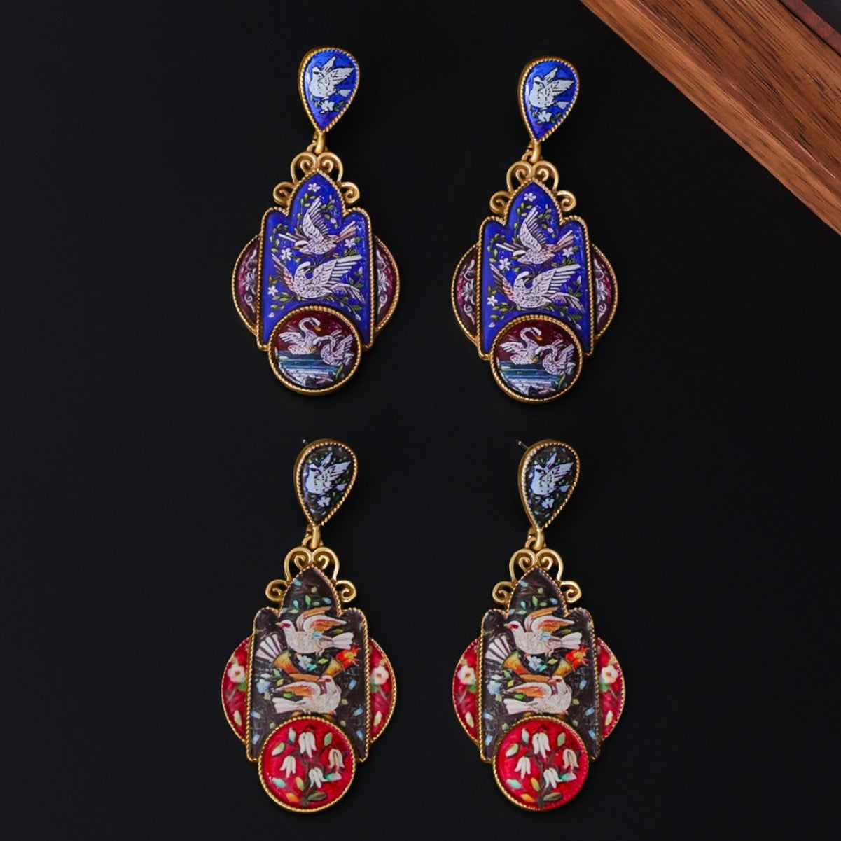 Gold plated Enamel Hand Painted Court Dove Earrings