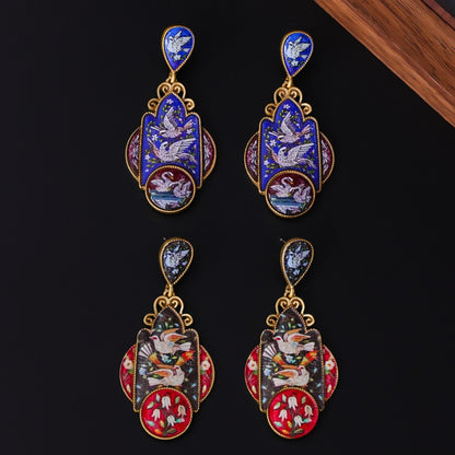 Gold plated Enamel Retro Court Earrings