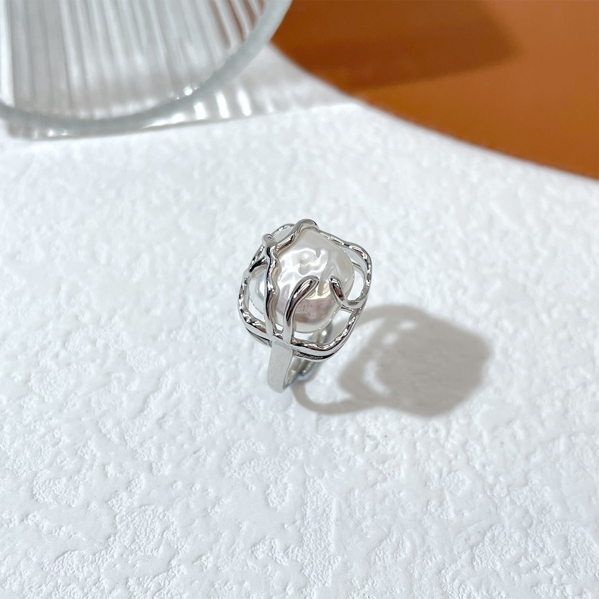 Adjustable Irregular Faux Baroque Pearl Ring