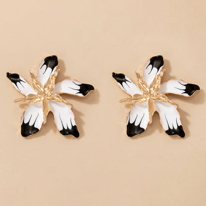 Enamel Drip Oil Big Flower Stud Earrings